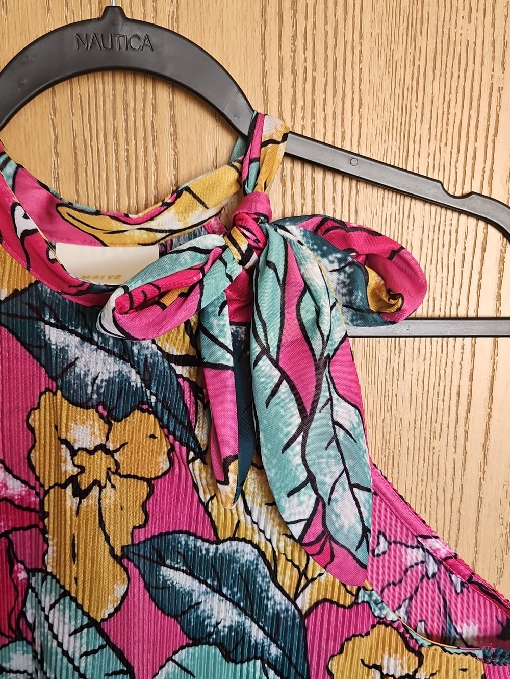 Anthropologie Pink Floral Halter Camisole with Pink Yellow & Teal Accents - Picture 4 of 9